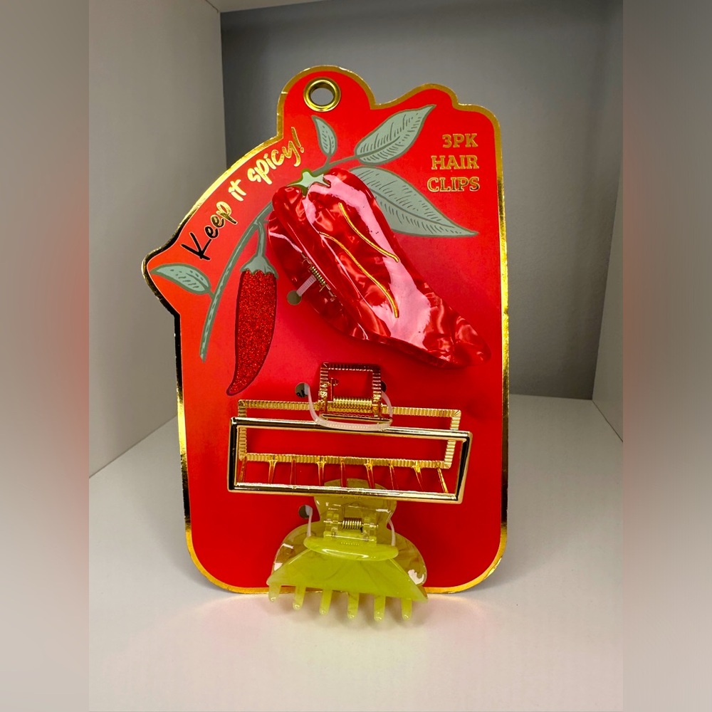 NWT Keep it Spicy Red Pepper Hair Claw Clips | Set of 3